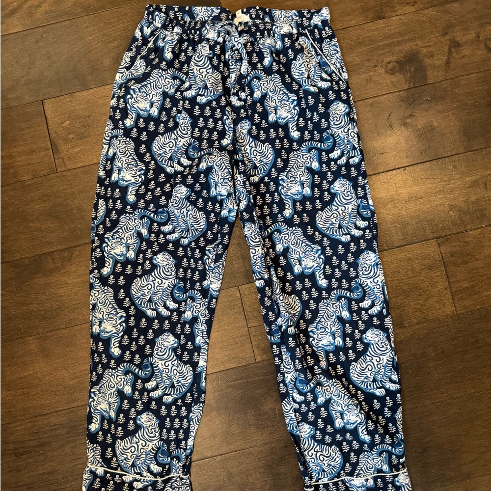 Printfresh Blue and White Pajama Bottoms with Intricate Pattern